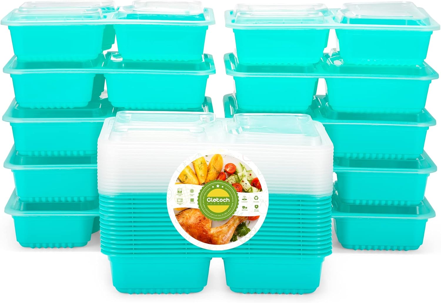 Glotoch Disposable Take Out Contaiers,3 Compartment 34oz
