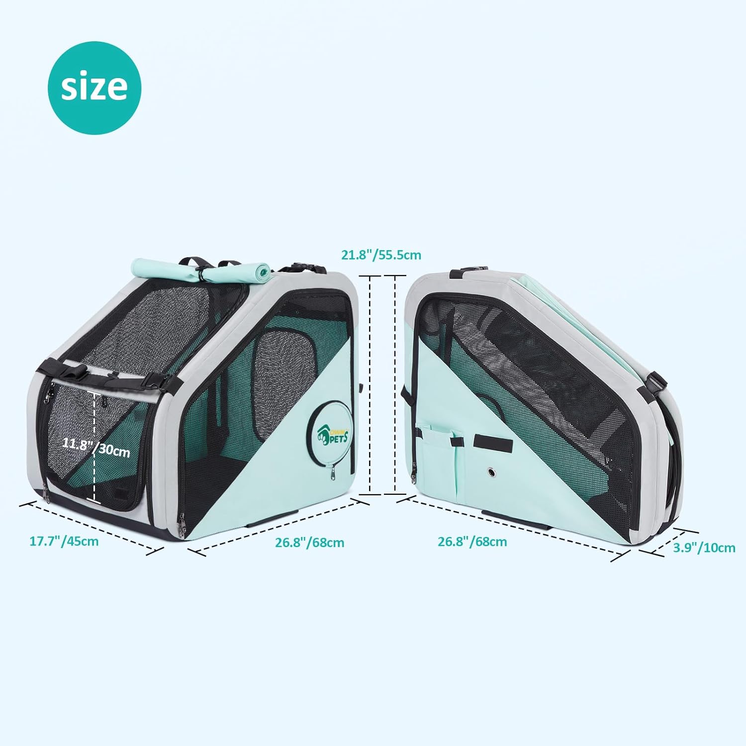 Ownpets Portable Dog Crate for Car, Collapsible Dog Travel Crate for Medium Dogs Up to 66lbs, with Seatbelt and Headrest Strap, Soft Pet Carrier for Car Back Seat, Indoor and Outdoor