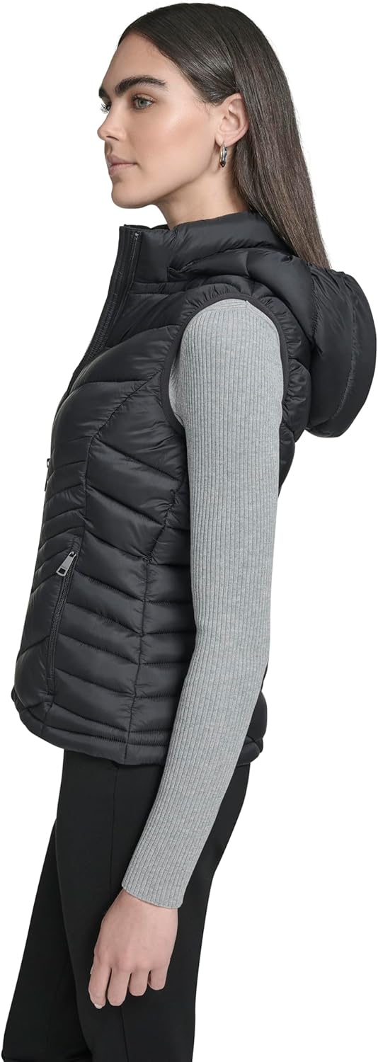 Calvin Klein Women's Lightweight Hooded Puffer Vest – Quilted Stretch Winter Outerwear With Zipper Pockets - Image 2