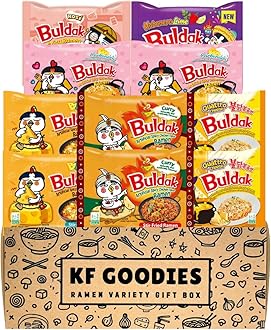 KF GOODIES Korean Ramen Variety Pack Gift Box (10 Count) – Spicy Buldak Noodle Assortment for Birthdays, College Care Packages, Office Snacks, and Gift Baskets