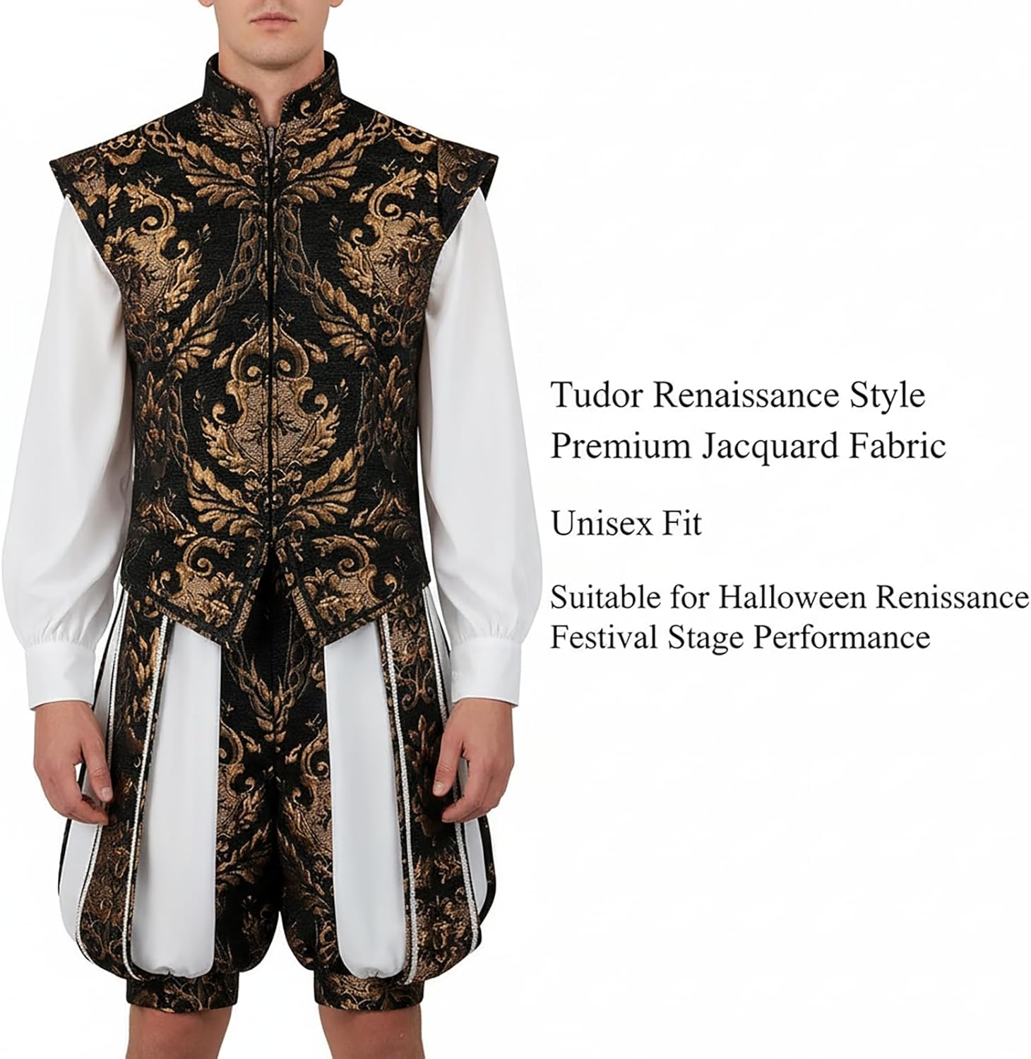 Renaissance Tudor Vest with Sleeve Mens Elizabethan Era Noble Brocade Doublet Jacket Halloween Ren Faire Costume