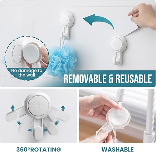 Miniatura 5 de Ganchos de ventosa, paquete de 4 ganchos de pared blancos sin perforación y extraíbles de 1 segundo, ganchos de succión resistentes para máxima