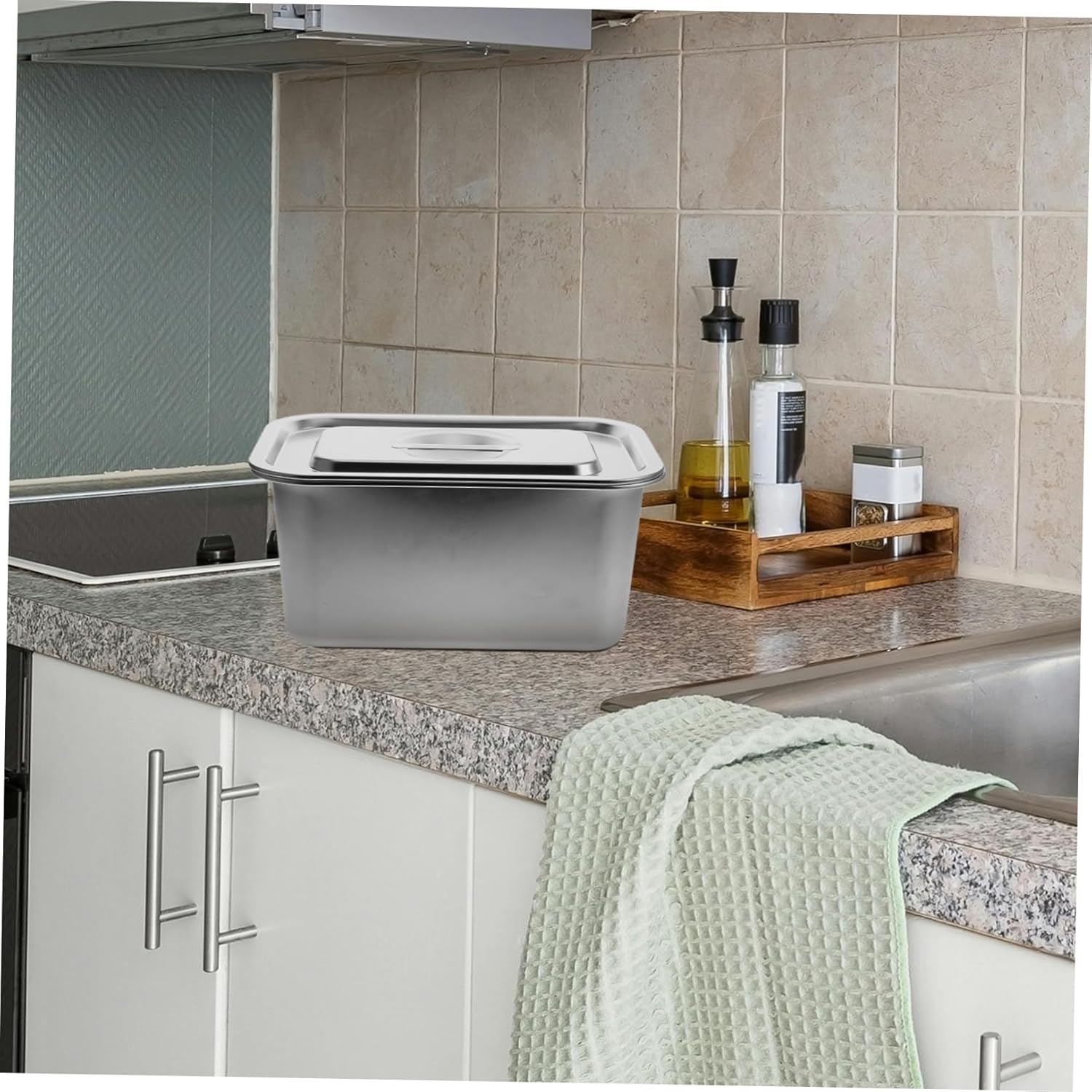 Indoor Compost Bin Lid Stainless Steel Food Waste Storage Container for Kitchen Countertop - Compost Kitchen Bin Compact Design for Easy Disposal of Organic Waste