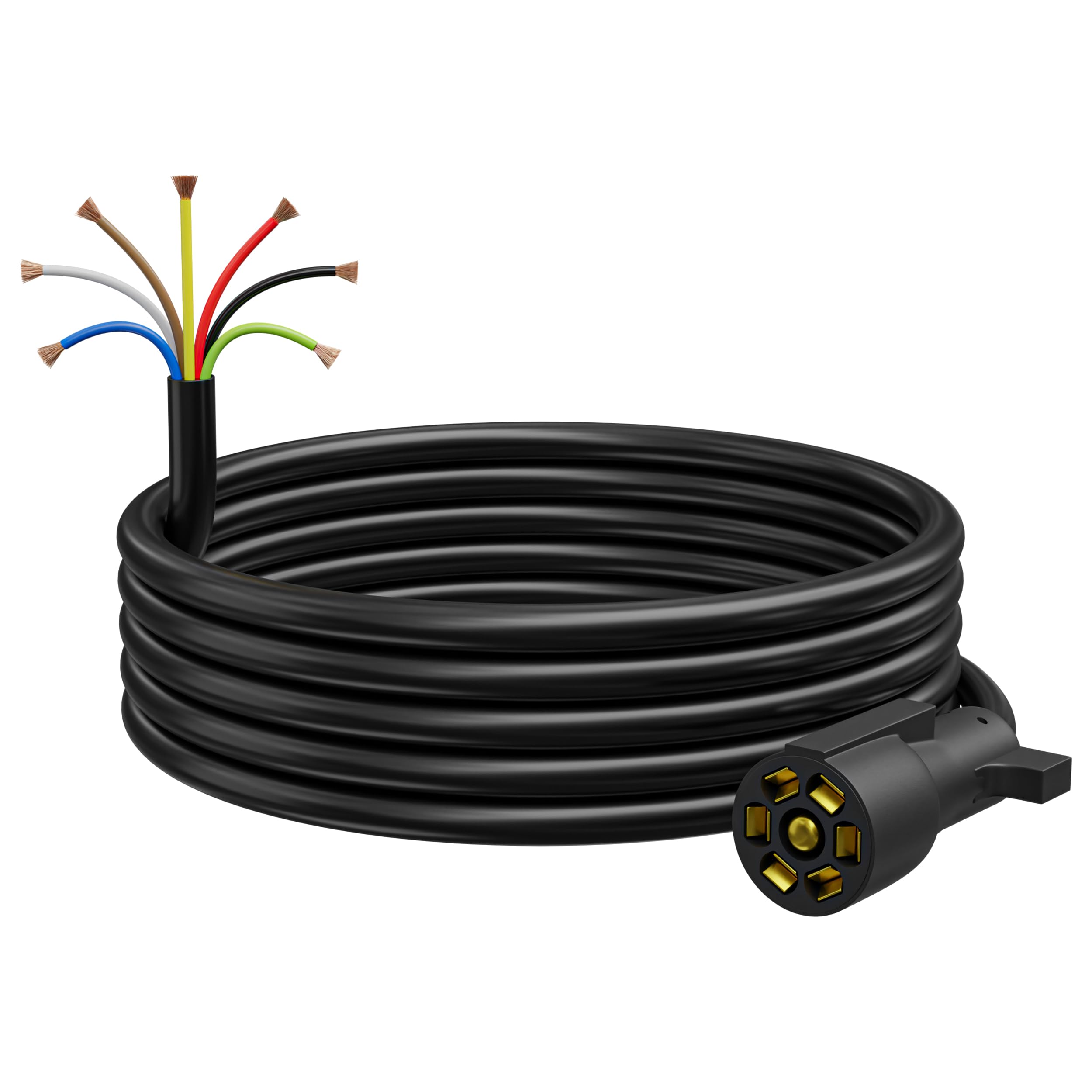 Leisure CordsHeavy Duty 7 Way Plug Inline Trailer Cord with Weatherproof Double Prongs Connector (8 Ft)