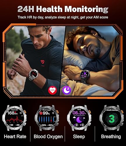 Miniatura 8 de Relojes inteligentes militares para hombres (3 bandas), reloj inteligente de pantalla grande HD de 1000 mAh1.75 pulgadas, linternamás de 110 modos