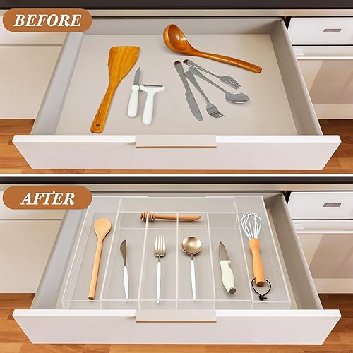 Miniatura 4 de 1 Paquete Organizador Expandible para Cajón de Cocina Organizador de Utensilios de Acrílico Transparente Almacenamiento de Cubiertos de Acrílico