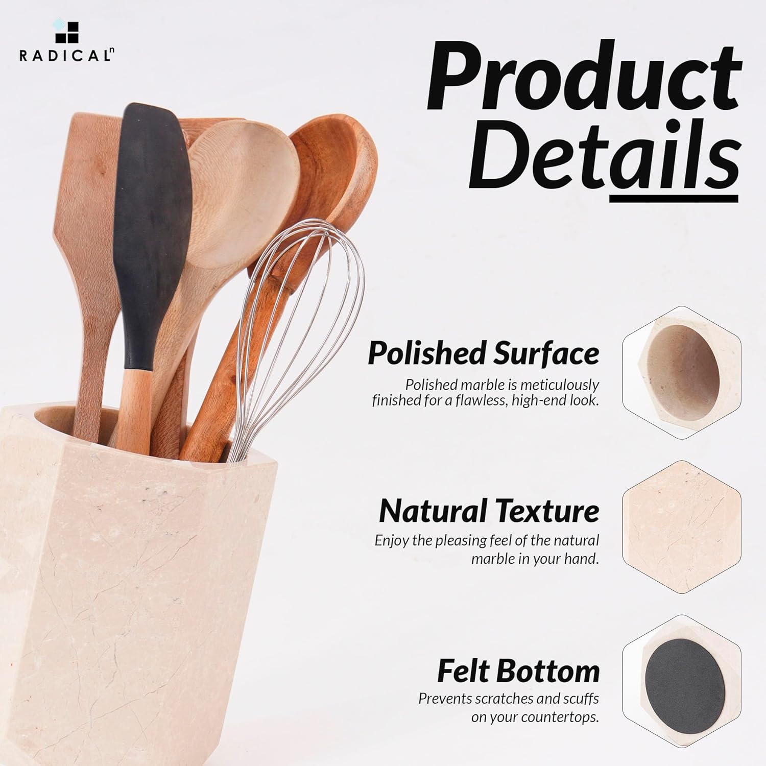 Radicaln Marble Utensil Holder 6.5" Inches Verona Handmade Spoon Holder for Kitchen Counter, Ideal Kitchen Utensils Set Organizer For Farmhouse Kitchens Decor, Cooking Utensil & Spatula Set