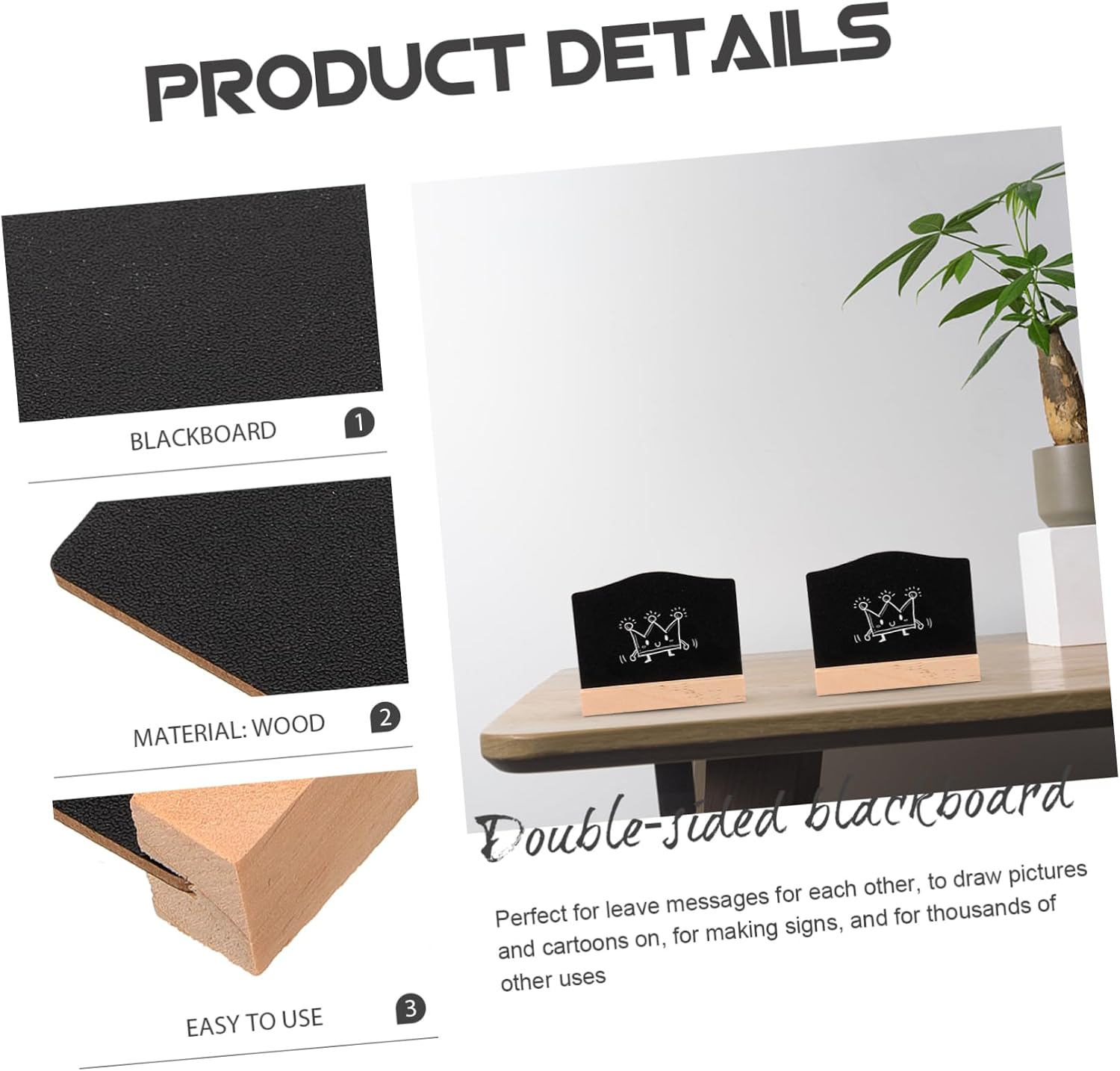 Double Sided Mini Wooden Blackboard with Base Decorative Chalkboard for Shop Bar Coffee Use Arched Design for Versatile Messaging