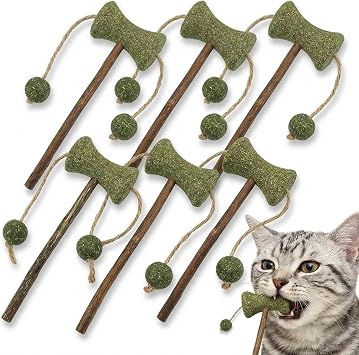 6 Pack Cat Dental Chew Toy, 2-in-1 Silvervine & Catnip Rattle Drumstick Shape for Teeth Cleaning, Fresh Breath, Interactive Play for Kittens & Adult Cats