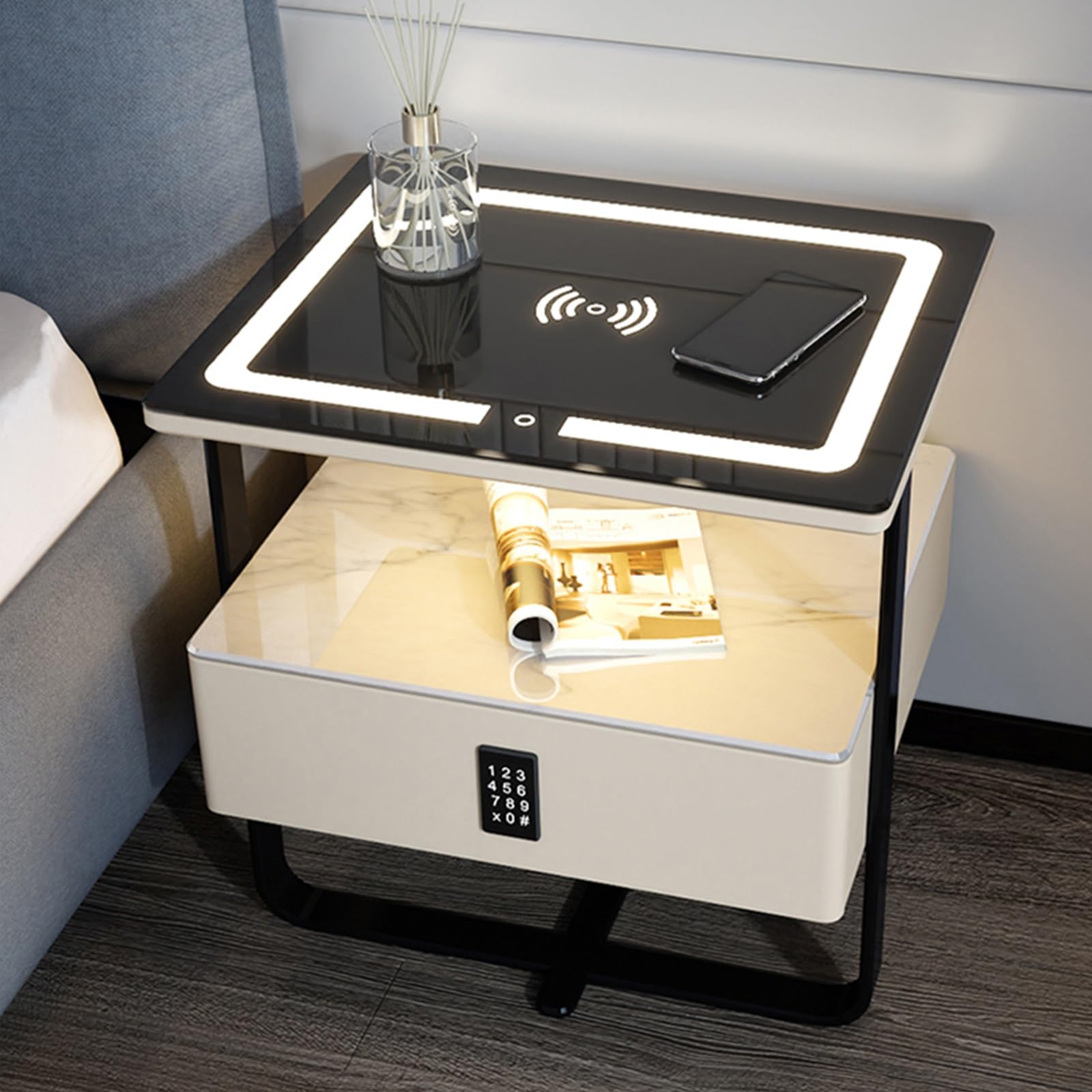 Lampe de chevet tactile avec station de charge et table de nuit connectée à code - 8