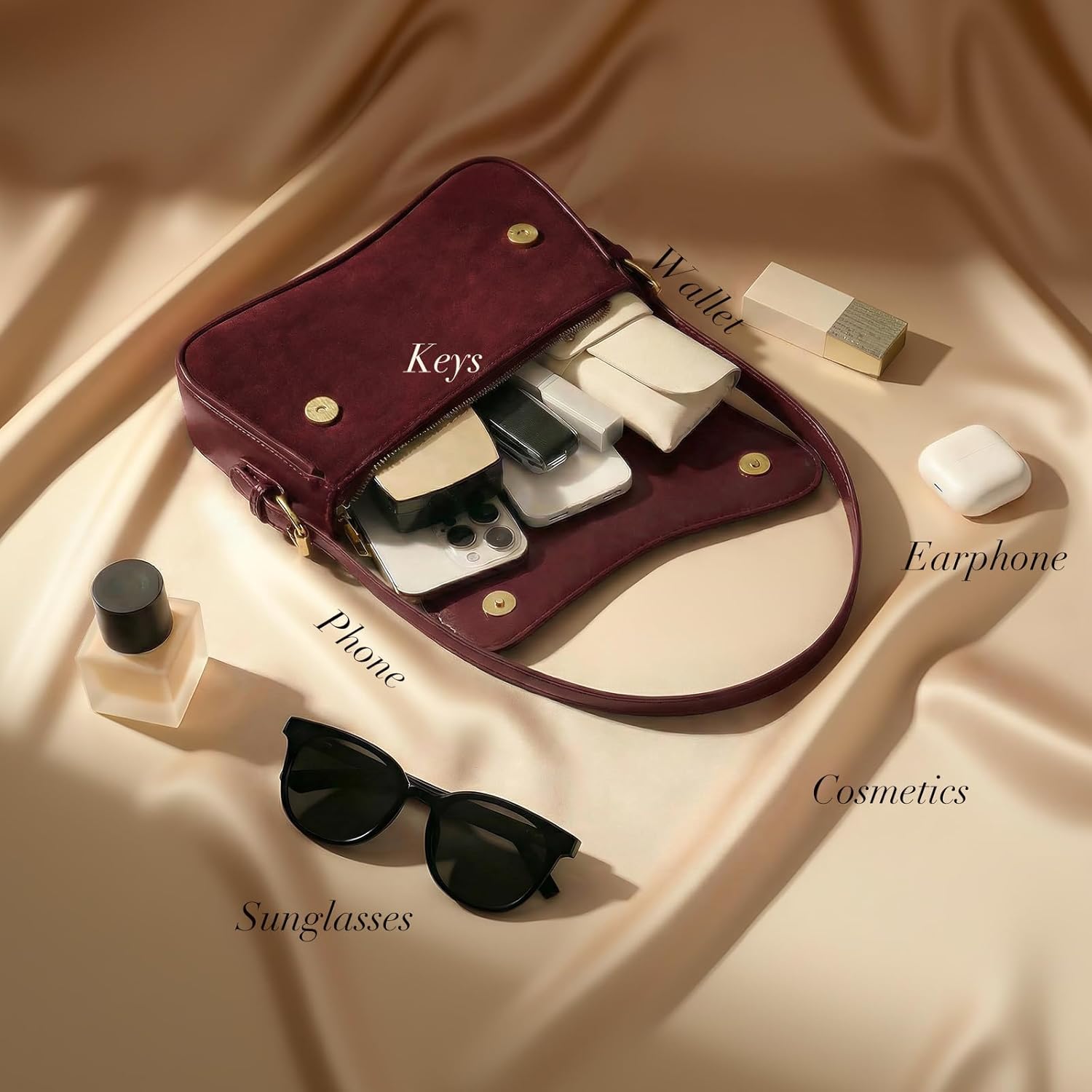 Shoulder Bag for Women Small Purse Mini Hobo Handbag Trendy Suede Purse with 2 Detachable Shoulder Straps