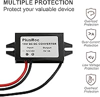 Vista 4 de PlusRoc Adaptador de corriente impermeable de 12V/24V a 5V convertidor reductor para cámara de seguridad CCTV, tira de luz LED, DVR