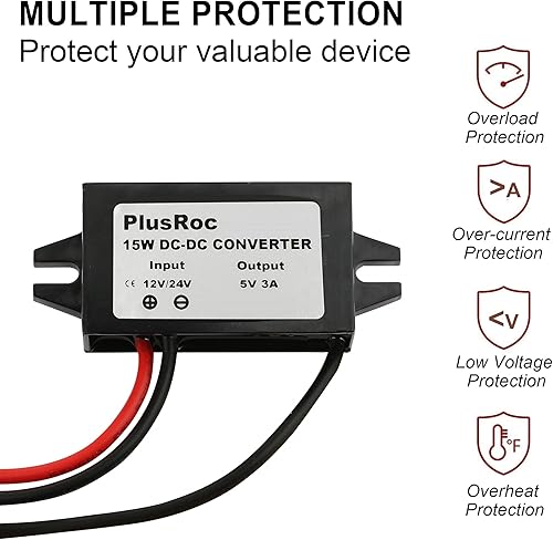 Miniatura 4 de PlusRoc Adaptador de corriente a prueba de agua de 12 V24 V a 5 V DC-DC para módulo reductor compatible con Raspberry Pi 4, teléfono celular,
