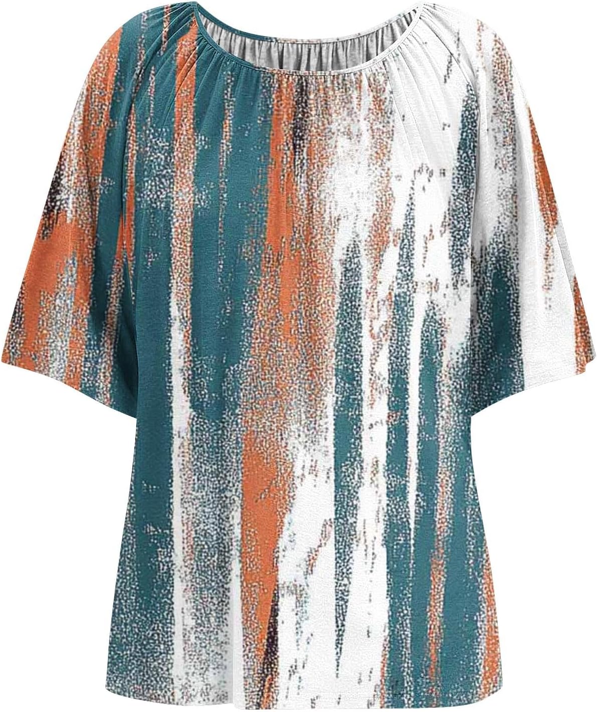 Oversized Shirts for Women Pleated Front Short Sleeve Plus Size Tops Crew Neck Casual Comfort Lightweight Shirt