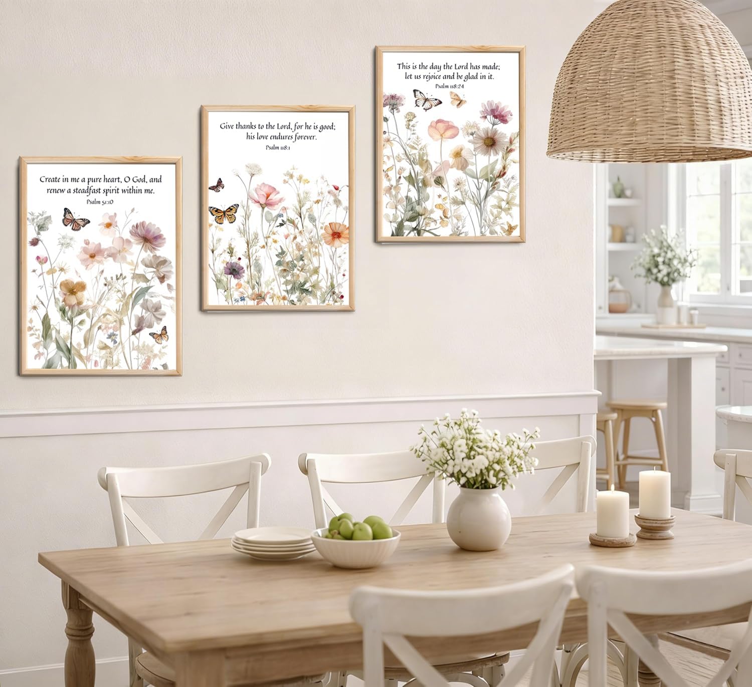 3Pcs Wildflower Bible Verse Wall Art Butterflies And Flowers Posters Prints Bible Verses Picture Painting For Nursery Living Room Bedroom Girls Room Home Decorations 16x24in Unframed