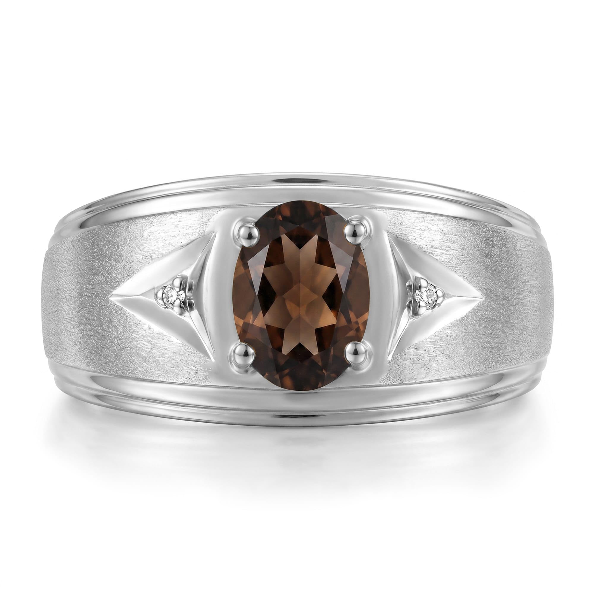 Rylos Men's Rings Classic Design 8X6MM Oval Gemstone &amp; Sparkling Diamond Ring - Color Stone Birthstone Rings for Men, Sterling Silver Rings in Sizes 8-13. Elevate Your Style with Timeless Elegance!