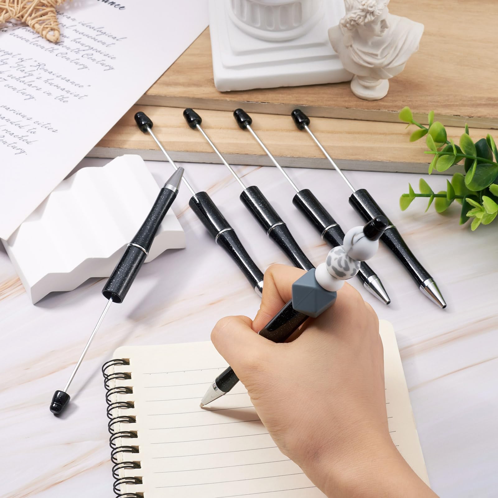 Craftdady Black Beadable Pens 5Pcs Plastic Bead Ballpoint Pens with Pen Refills Shaft Black Ink Bead Pens DIY — view 4