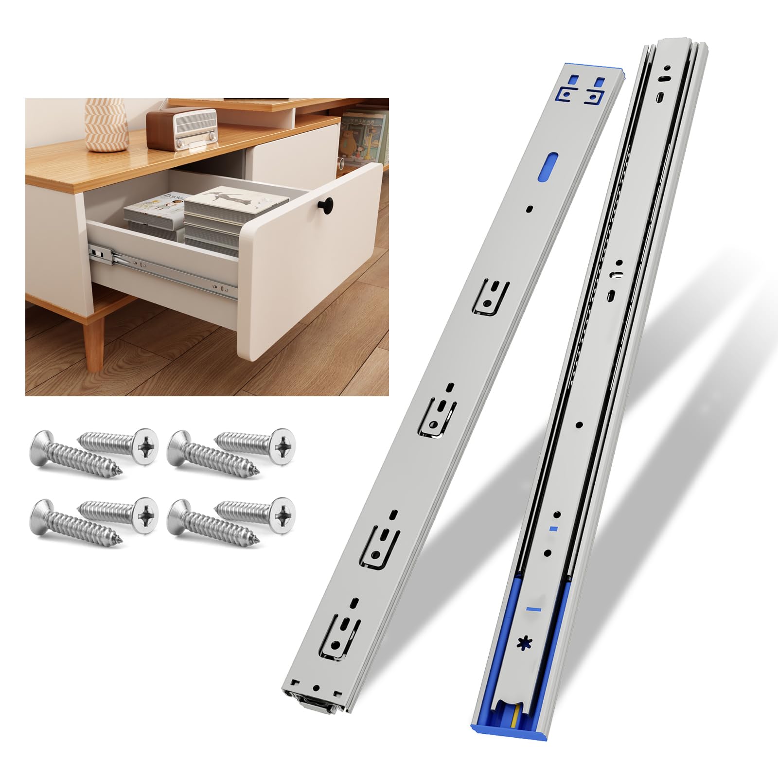 NECILO 22 Inch Stainless Steel Soft Close Drawer Slides, 100lb Capacity Full Extension Ball Bearing Side Mount Cabinet Runners, Replacement Slides for Kitchen, Dresser, Home & Office, 1 Pair