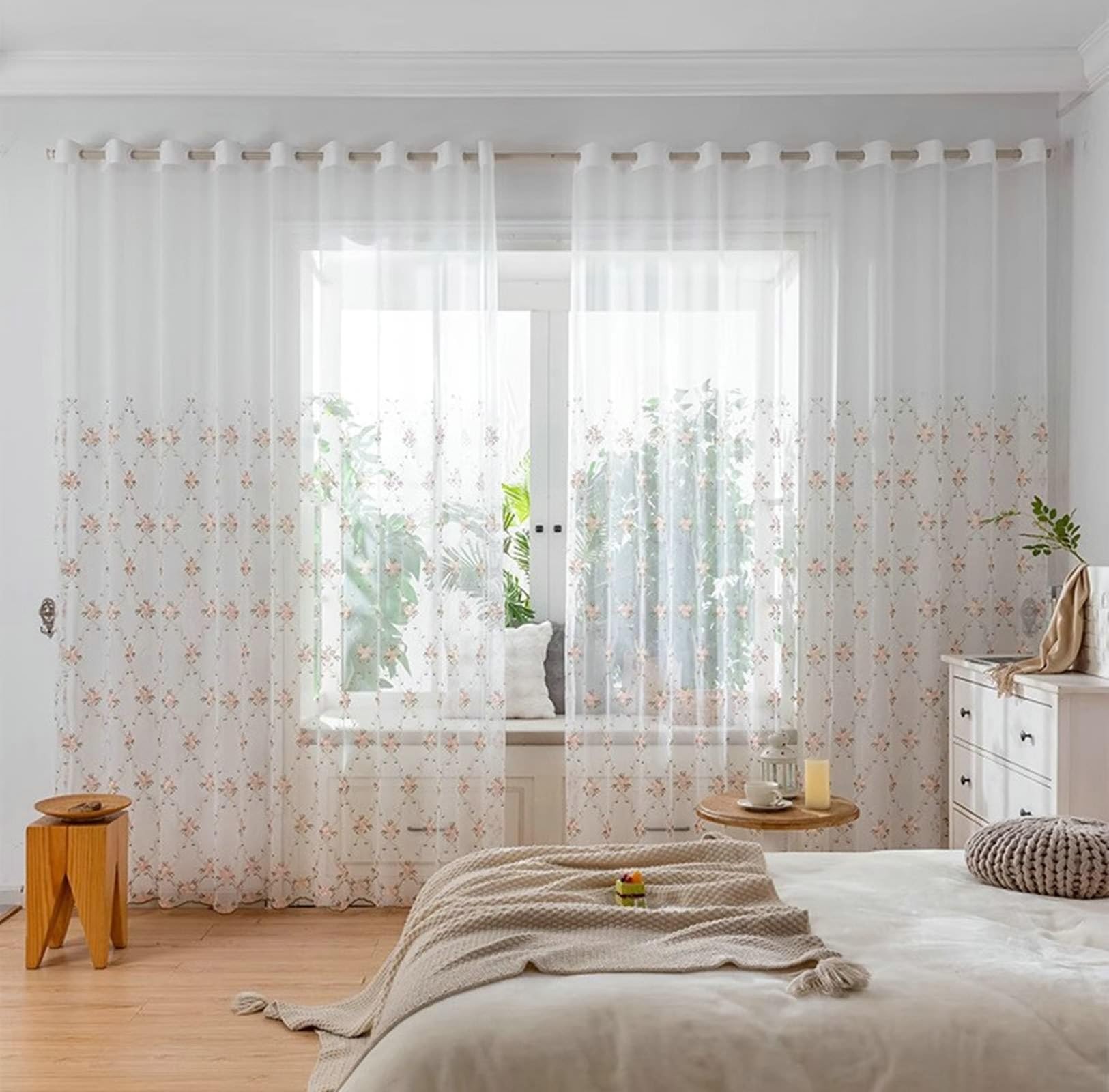 Voilage porte fenêtre anti vis-à-vis transparent chambre oeillets