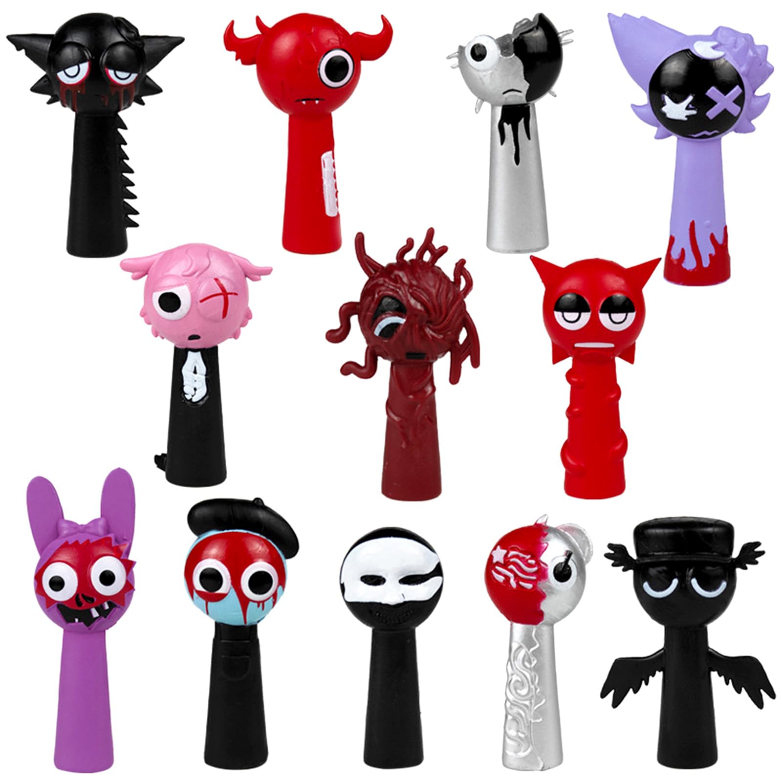 Driflo Sprunki Figure, Sprunki Figures 12pcs, Cake Toppers S-prunki Pencil Cap, Cartoon Ornaments Figures Model Figure Desktop Decoration S-prunki Gifts for Friends and Fans