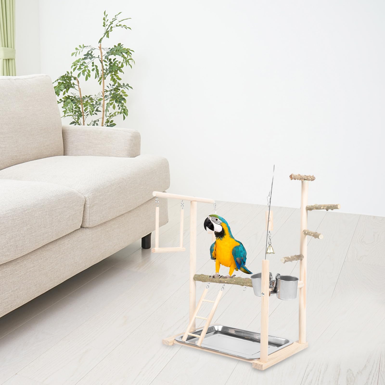 DECHOUS Papageiensitzstange aus Naturholz mit Schaukel und Leiter Vogelspielzeug für Käfigvögel zur Gehirnentwicklung und Unterhaltung im Vogelküfig