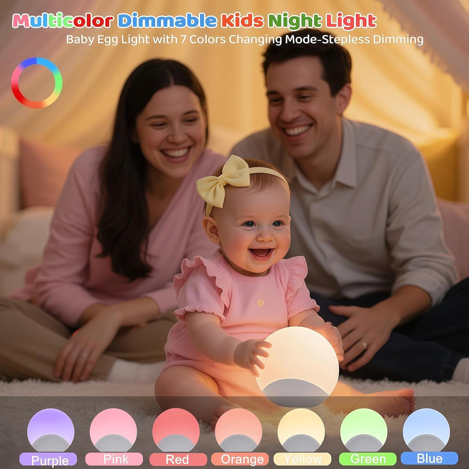 IYT Simpatica luce notturna per bambini, 7 colori, dimmerabile, luce notturna per bambini, in silicone al tatto, per l'allattamento al seno, morbida senza BPA, luce per la camera dei bambini