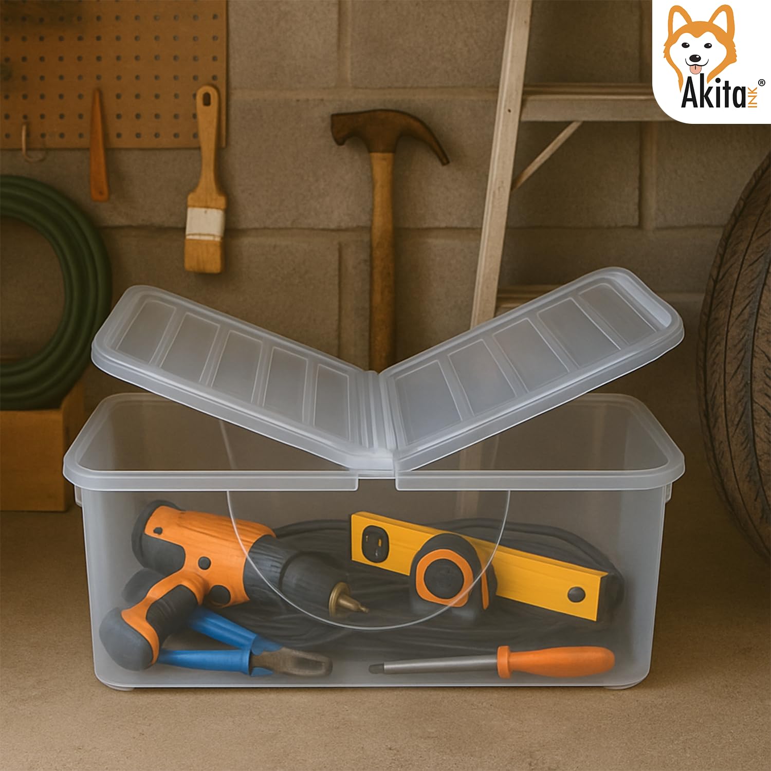AKITAInk Set 4 Contenitori Plastica Trasparenti 40L con Coperchio a Farfalla Doppia Apertura - Scatole Salvaspazio Impilabili per Vestiti, Armadi, Garage e Ripostigli