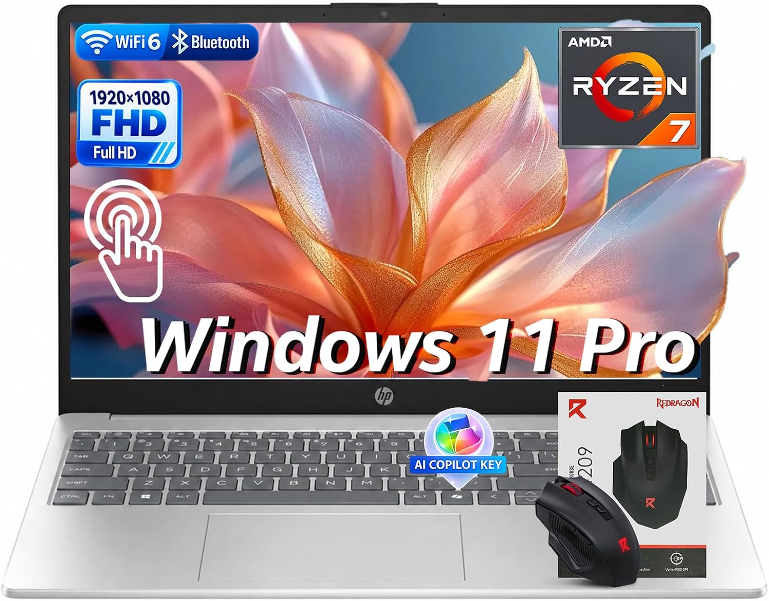 HP 15.6" FHD Touchscreen Laptop, AMD Ryzen 7 7730U, 32GB RAM DDR4, 1TB SSD