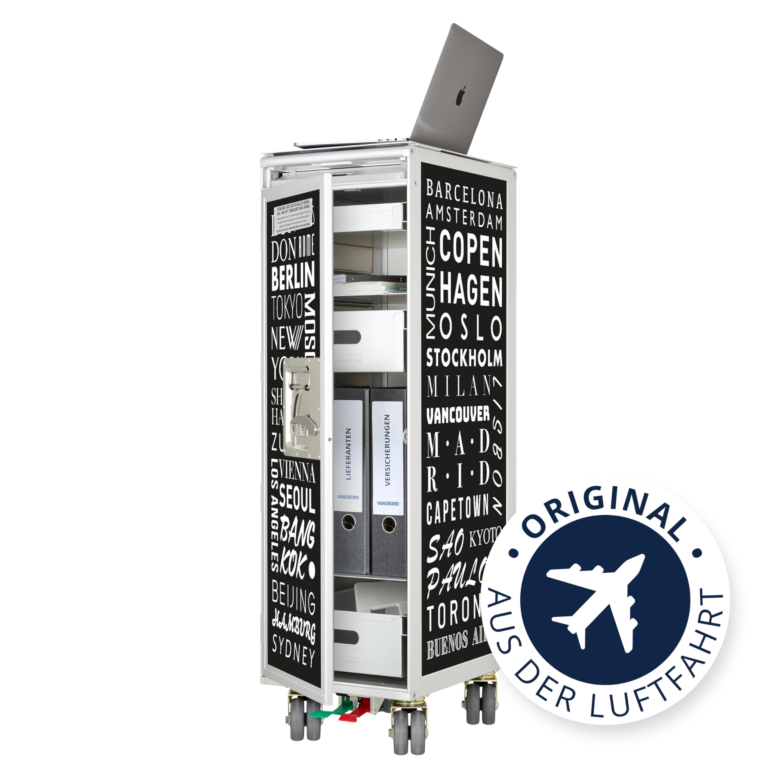 Flugzeugtrolley Cosmopolitan Schwarz, Gebrauchtes Original aus der Luftfahrt - ausgemustert und hochwertig restauriert, Flugzeug Servierwagen, Original Airline Trolley