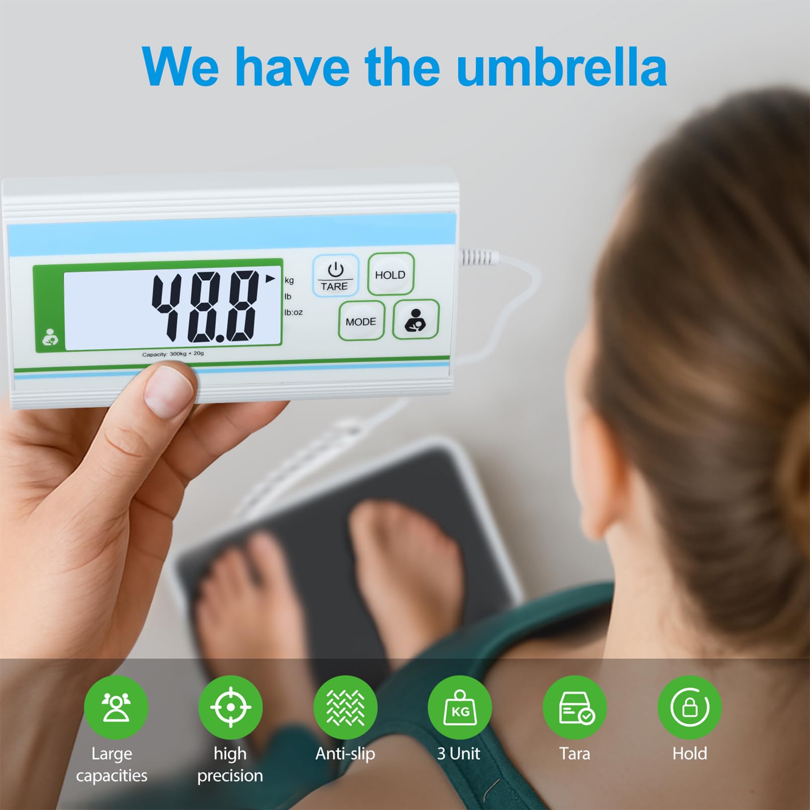BRICH Bilancia pesapersone digitale 300 kg – Bilancia pesapersone ad alta precisione con grande display digitale, funzione tara, calibrazione automatica e design robusto, ideale per cliniche, uffici