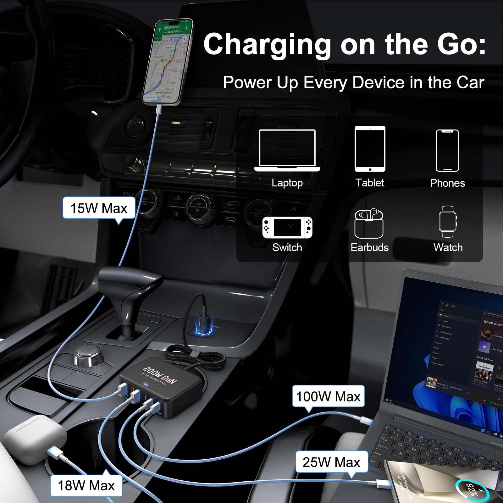 Cargador de coche de 200 W