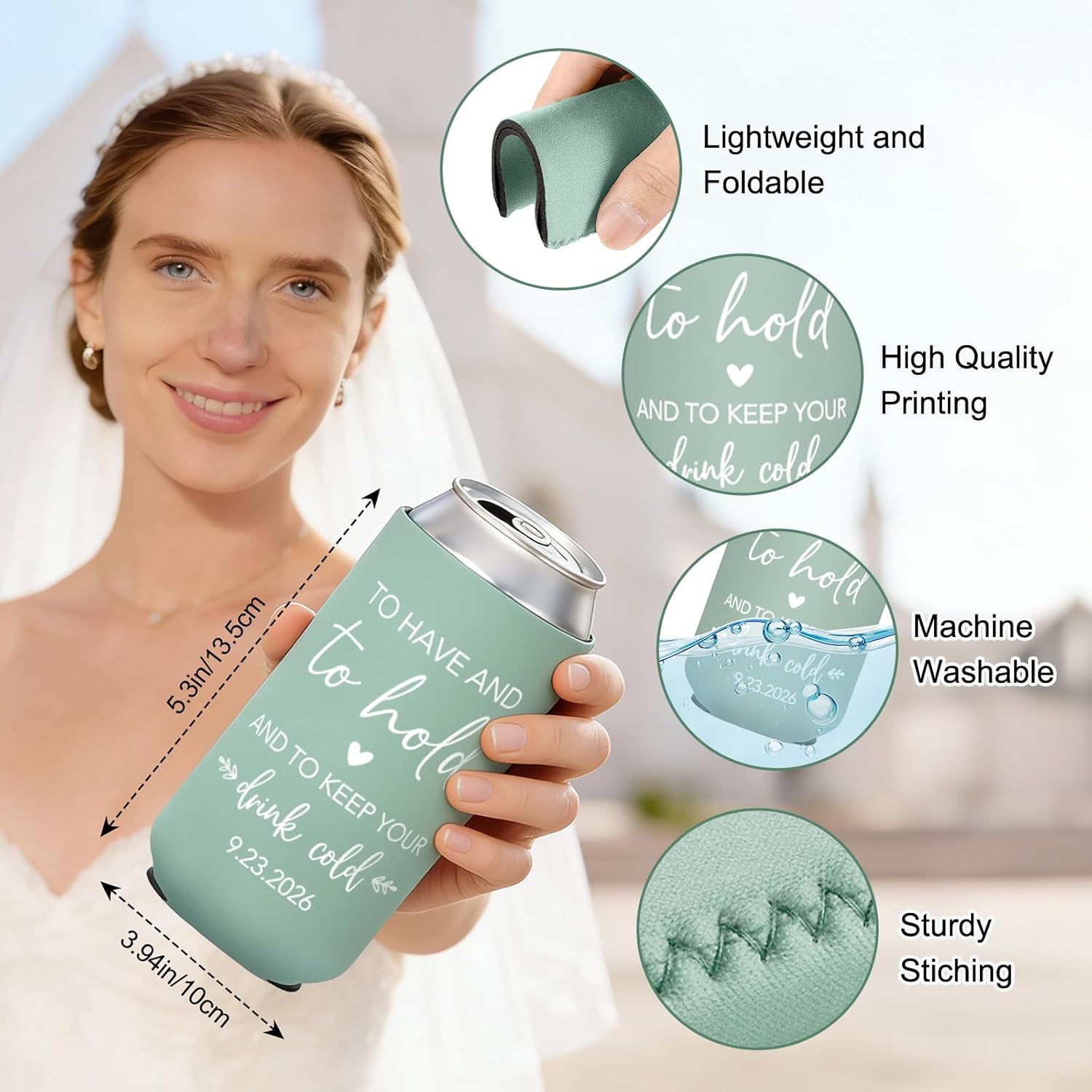 Personalized Can Sleeves for Wedding & Party Favors – Custom Can Coolers for Anniversary, Engagement, Bridal Showers – Bulk Gifts for Guests, Fits 12 oz Cans & Bottles