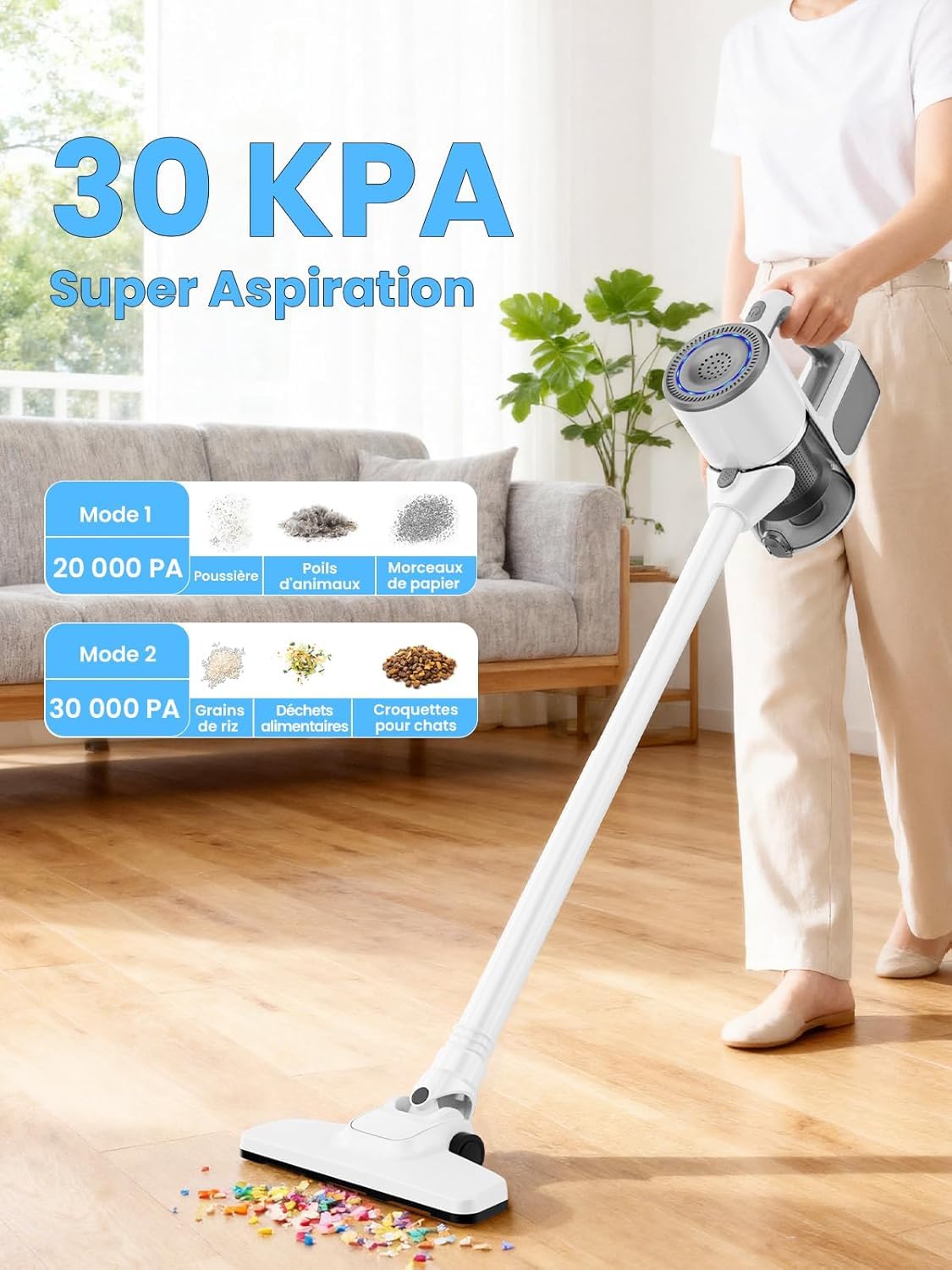 VersLife S6 Aspirateur Balai sans Fil 2-en-1 avec Tube d'Extension, Multifonction, Plusieurs Embouts, Charge USB-C, Filtre HEPA, Filtration Multiple, pour Sols en Bois/Canapés/Voiture