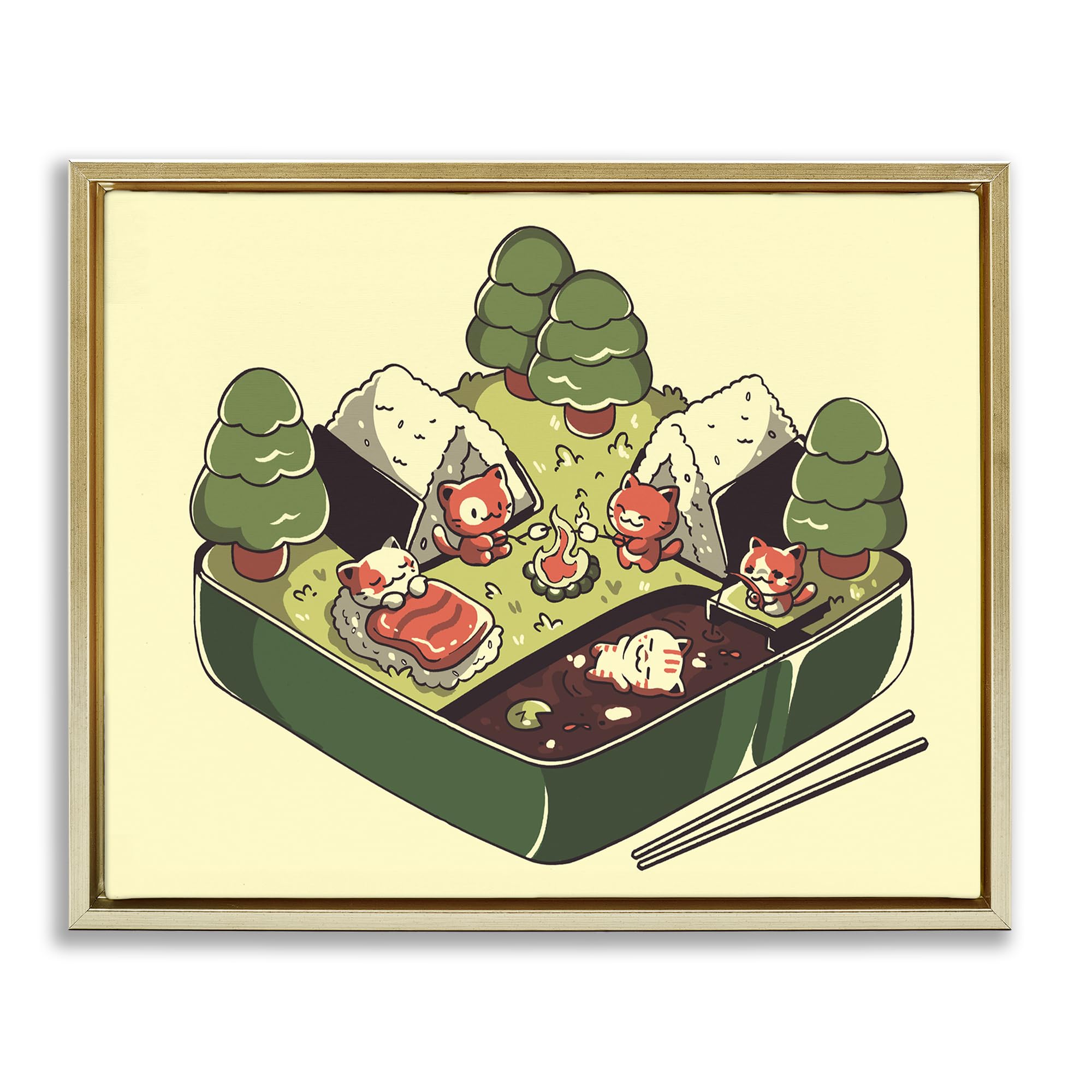 Stupell Industries Metallic Gold (Matte) Kawaii Sushi Camp Bento Playful, 24 X 30 Inch Canvas In Floater Frame