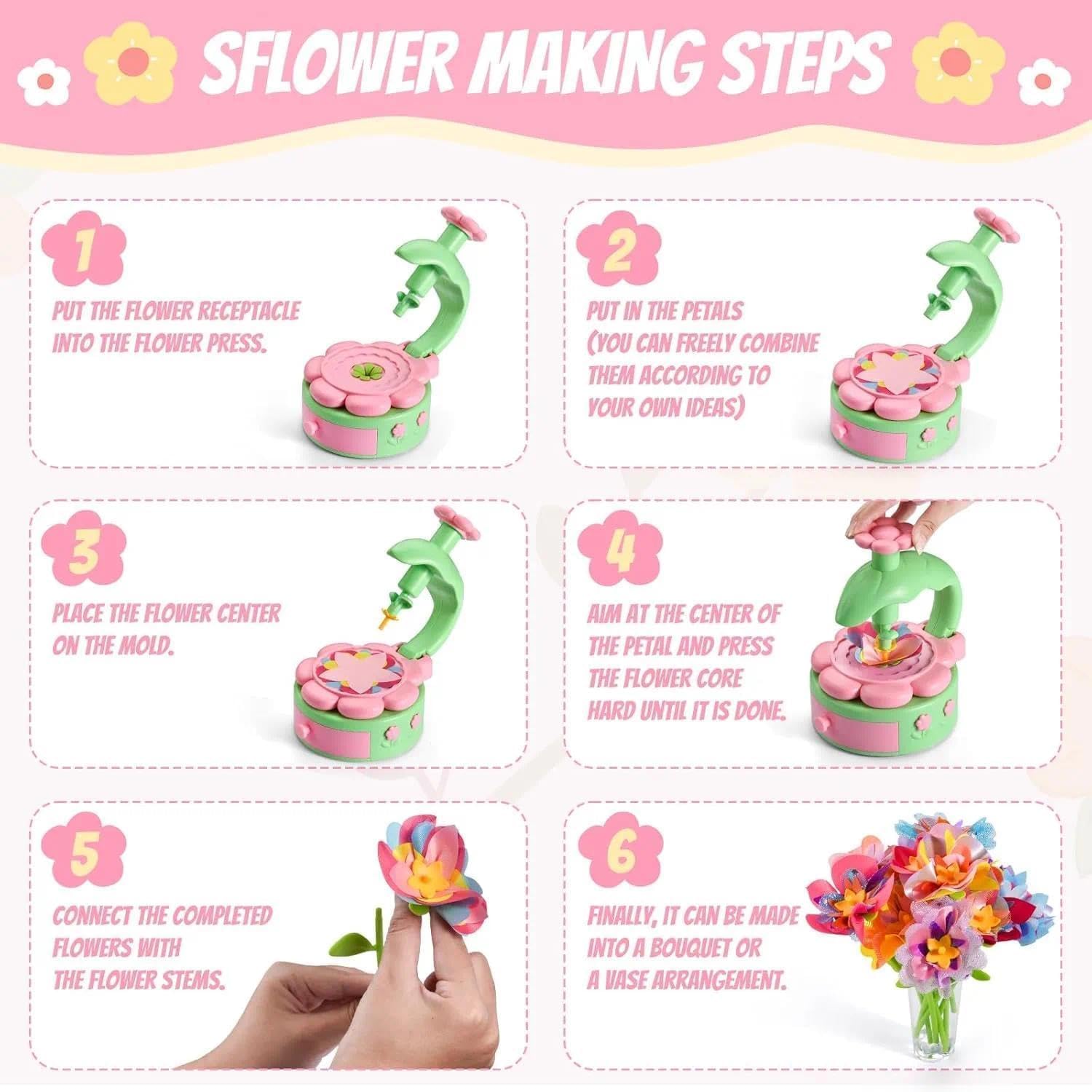 Kit Création Bouquet de Fleurs DIY pour Fille 6 Ans+ avec Machine à Fleurs, Jouet Créatif Cadeau Anniversaire