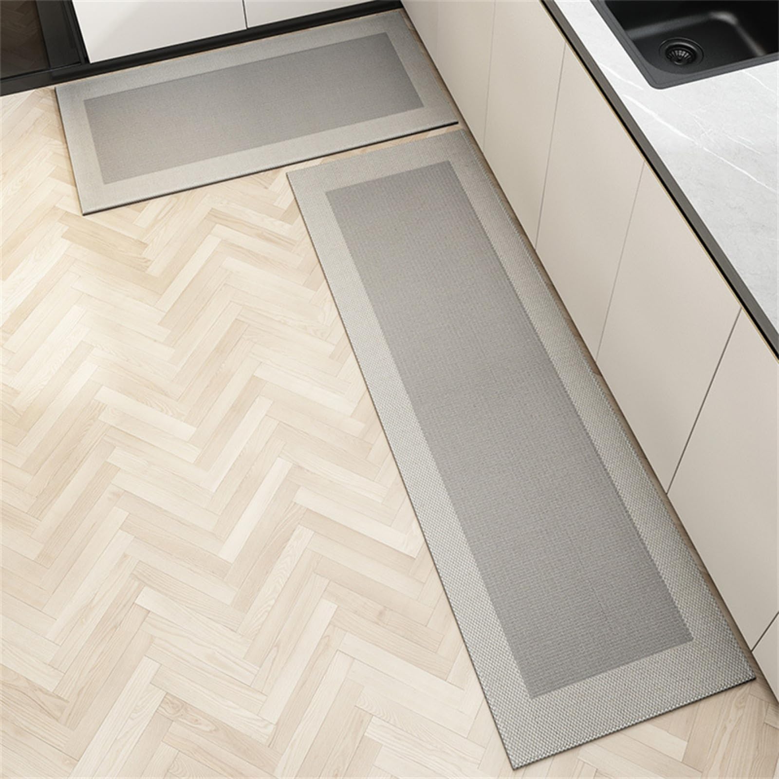 KüChenläUfer KüChenmatte 45x120cm, KüChenteppich Waschbar rutschfest, Teppich LäUfer Flur FußMatte Badematten, Wasser öL Aufnehmen Teppich KüChe Set für KüChe Wohnzimmer, Badezimmer Grey