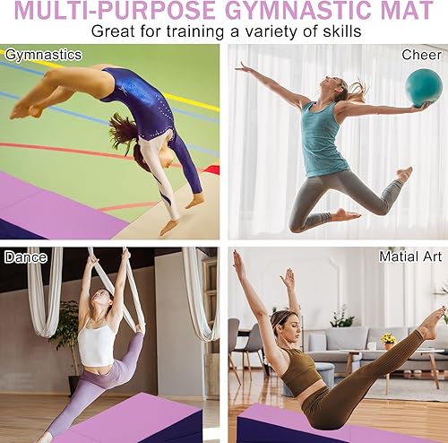 Miniatura 6 de NFPSHOP Colchoneta de cuña de gimnasia inclinada para gimnasio en casa, tapete plegable de cuña de queso, forma de habilidad para niños y adultos,