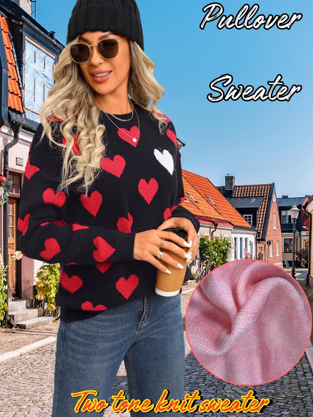 Kaei&Shi Heart Sweater,Pattern Chunky Pullover Sweaters,Cute Date Valentines Outfits Women - Image 5