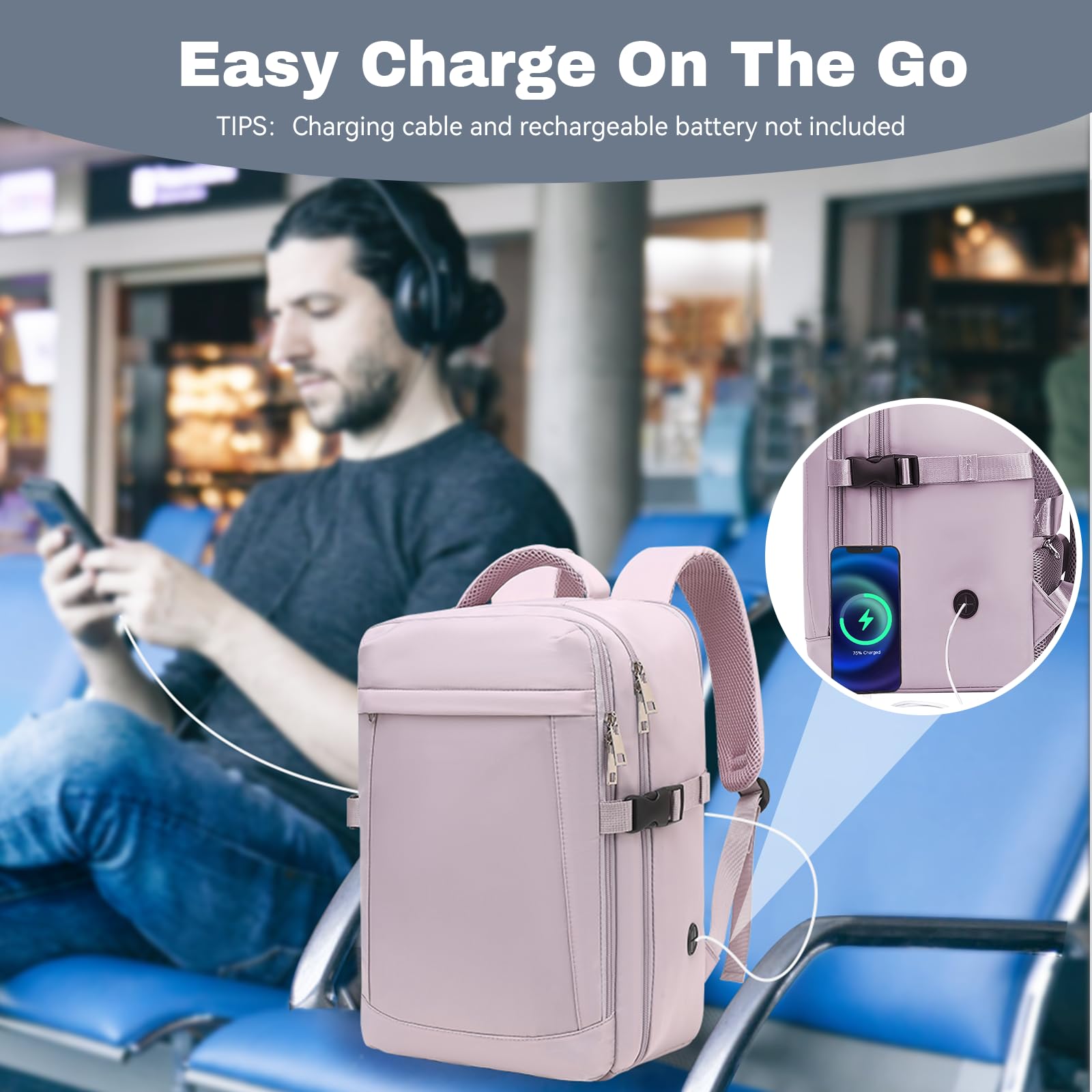 Xkdoai Zaino per Ryanair 40x20x25 Zaino da Viaggio Aereo Bagaglio a Mano Borsa da Viaggio Zaini per Ryanair 40x20x25 Tasca Antifurto Scomparto Separato per Laptop da 14 Pollici