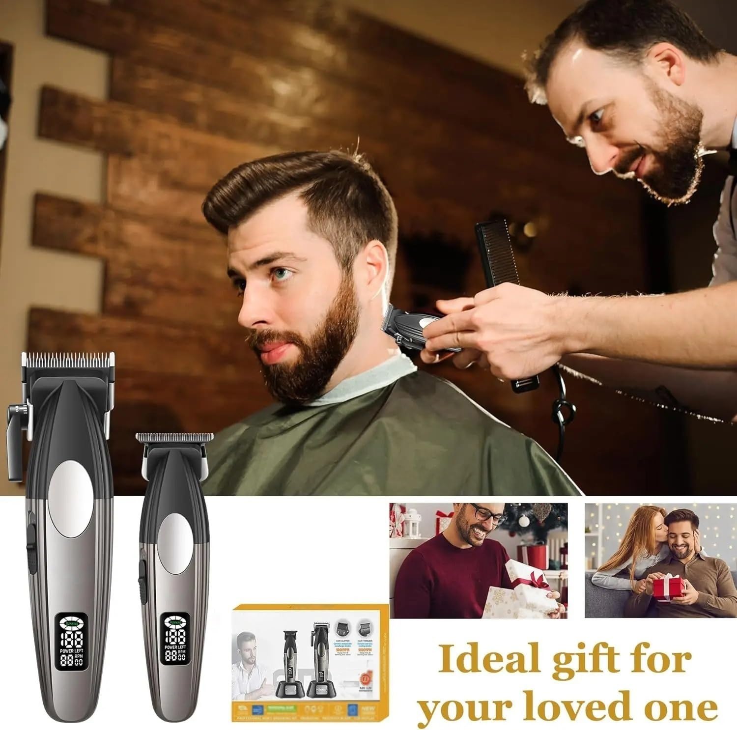 Tagliacapelli professionale, 2 pezzi, tagliacapelli professionale combinato da barbiere, per uomo, elettrico, senza fili, ricaricabile