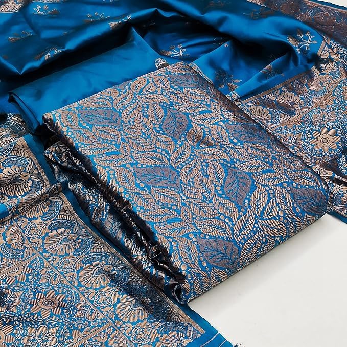Image of Women's Banarasi Silk Unstitched Salwar Suit Dress Material with Dupatta, Unstitched Salwar Suit Set with Dupatta, Salwar Material for Women, Salwar Material for Women Unstitched