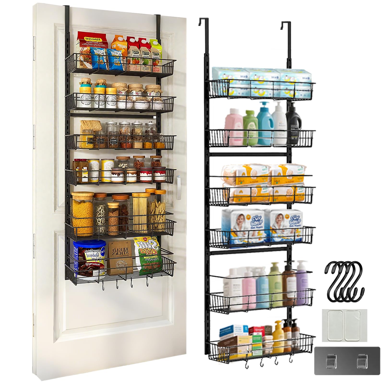 SHHZHIFAN 6-Tier Over Door Pantry Storage, Kitchen Hanging Storage with Adjustable Baskets, Back of Door Organization, Spice Rack for Kitchen, Bathroom, Pantry Organizer