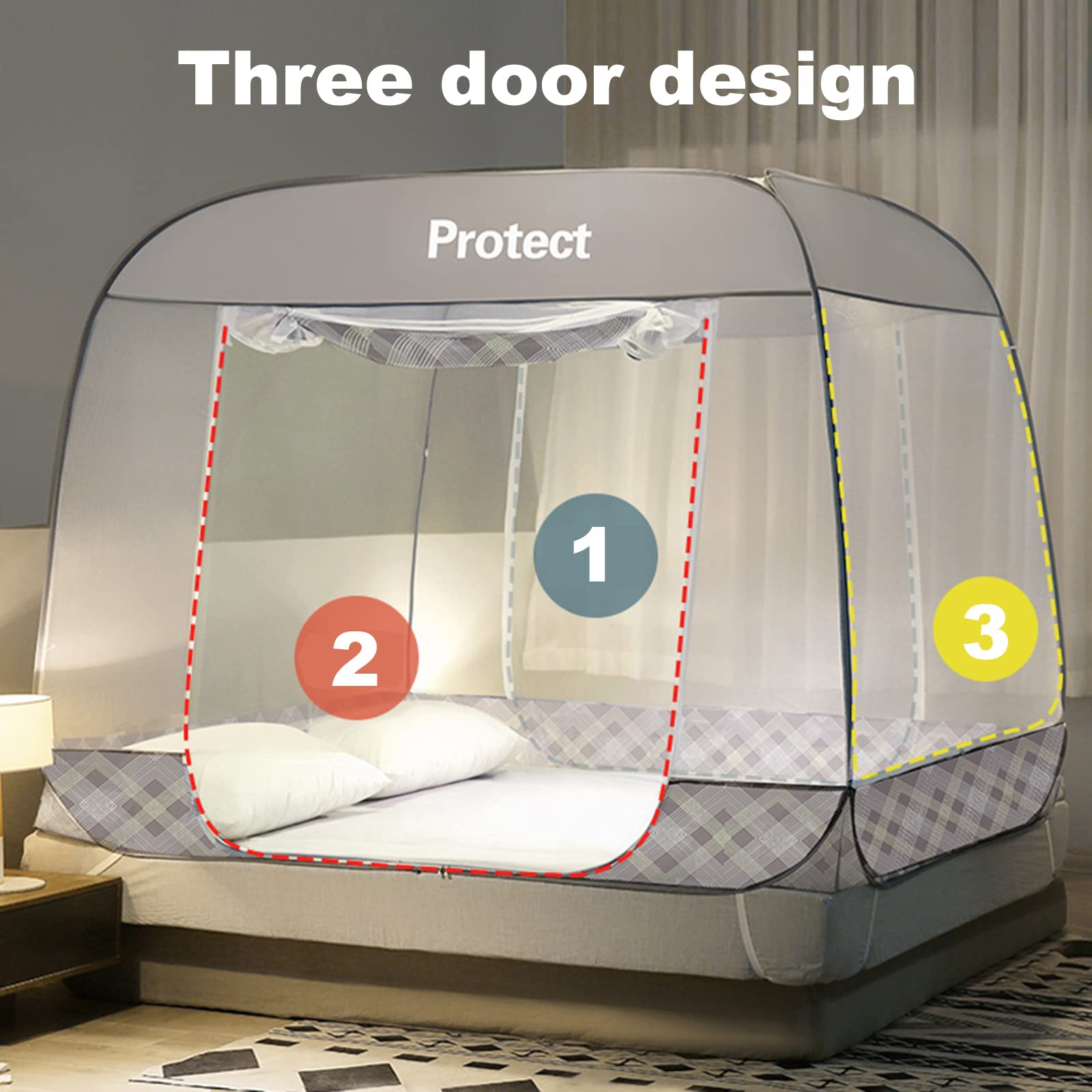 Zanzariera Pieghevole Pop Up Zanzariera Porta Tenda Cerniera Letto Rete Letto Baldacchino da Viaggio con 3 ingressi Inferiori Anti punture di zanzara per Viaggi d'Affari in Famiglia, ECC. (Verde, 15