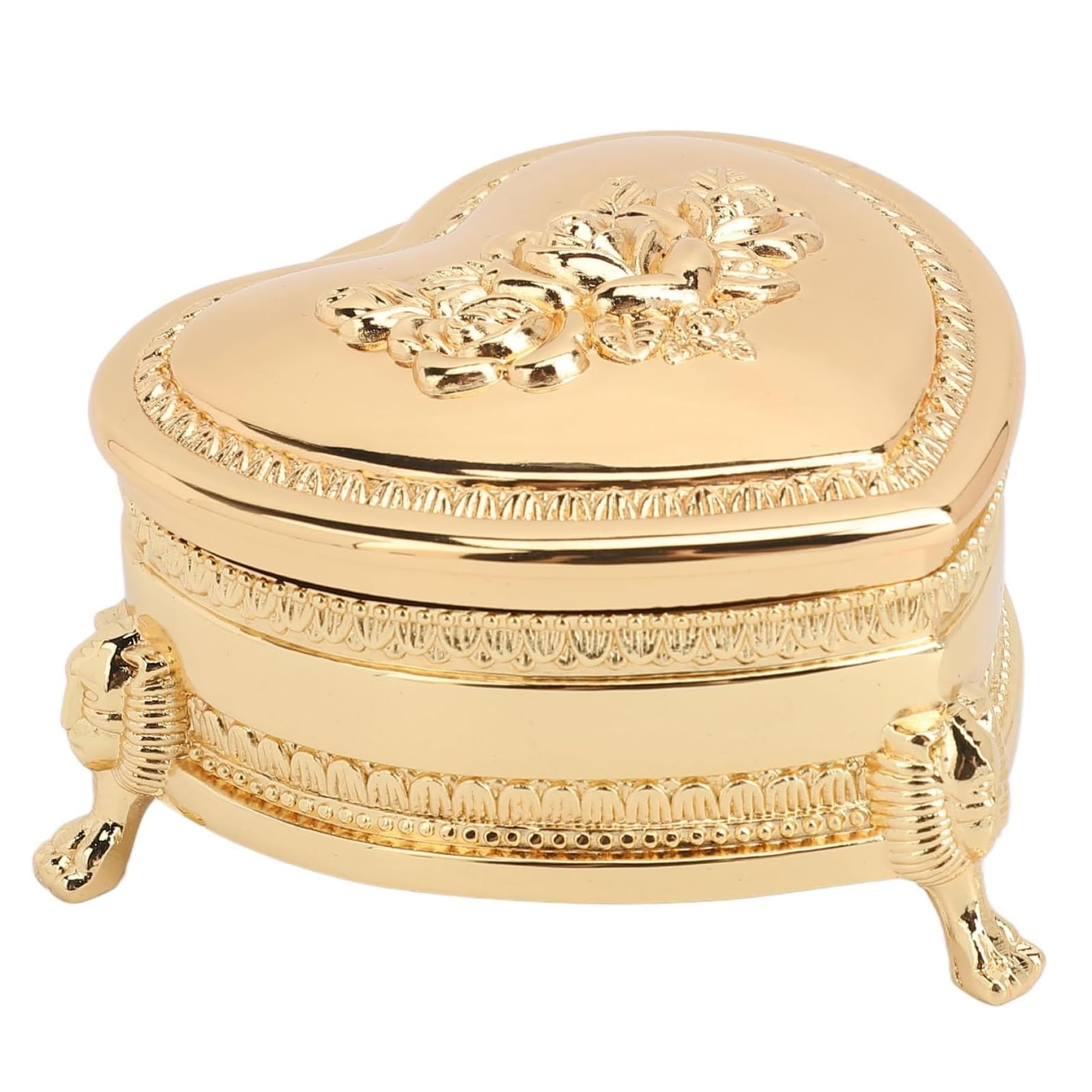 Boîte de bijoux mignonne dorée à motifs de fleurs anciens pour un cadeau idéal