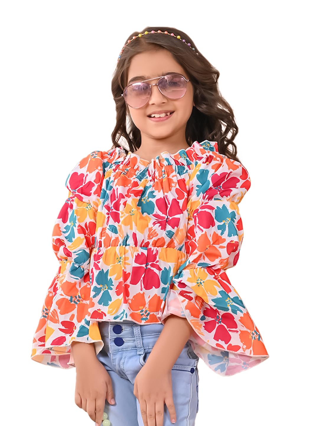 LILPICKS Printed Full Sleeves Smoking Top for Girls LILPICKS Printed Full Sleeves Smoking Top for Girls