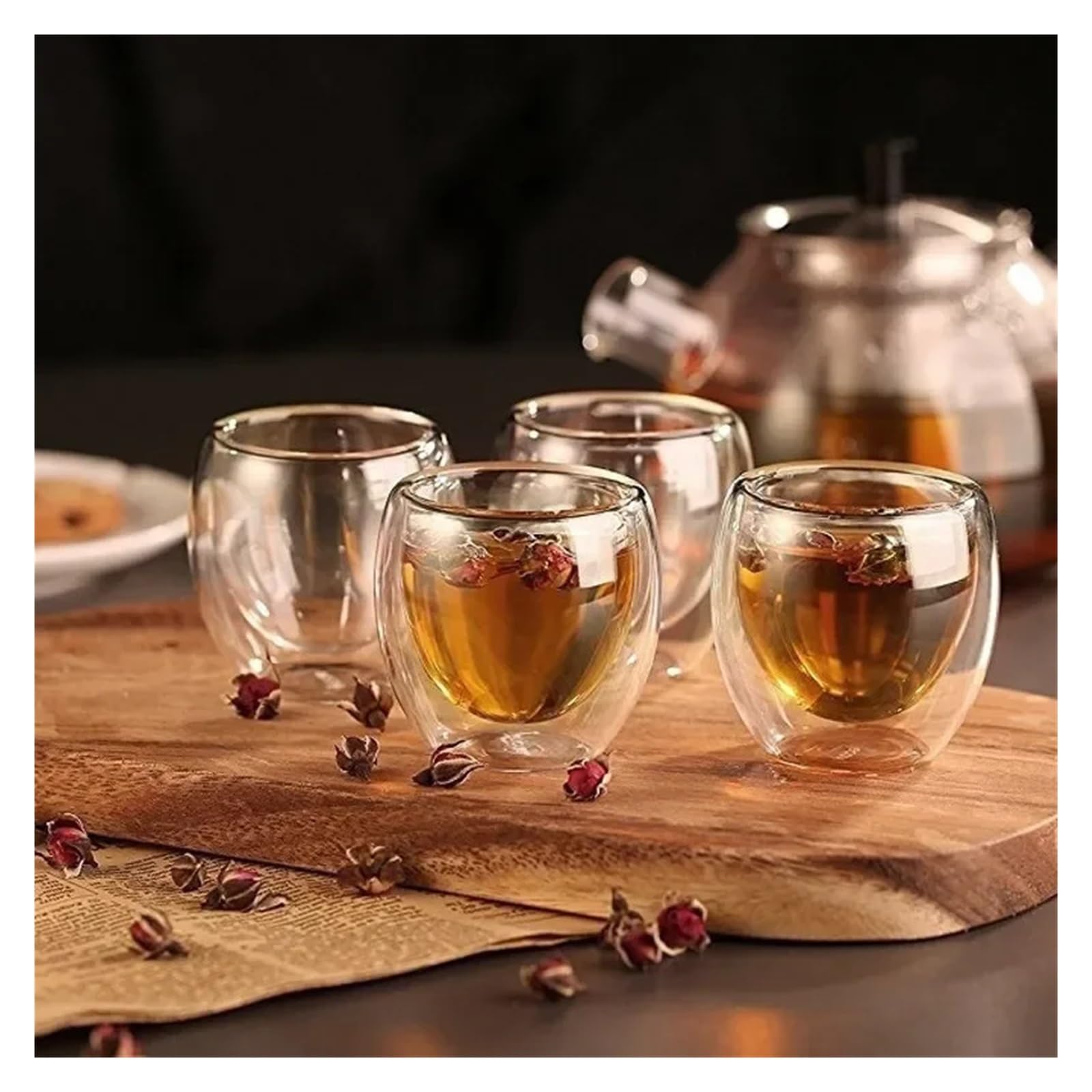 Zestaw 6 filiżanek ze szkła borokrzemowego o podwójnych ściankach żaroodpornych do herbaty, mleka, soków owocowych, kawy (150 ml, 2 szt.)