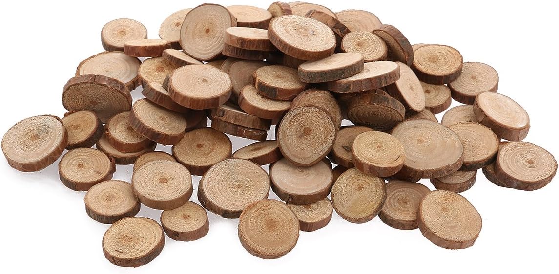 BESTOYARD 100pcs Round Wooden Discs Wood Slices Circles for Craft DIY Wedding Centerpieces 1.5-3CM