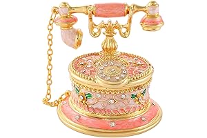 QIFU Hand Painted Pink Telephone Style Enameled Trinket Decor Box