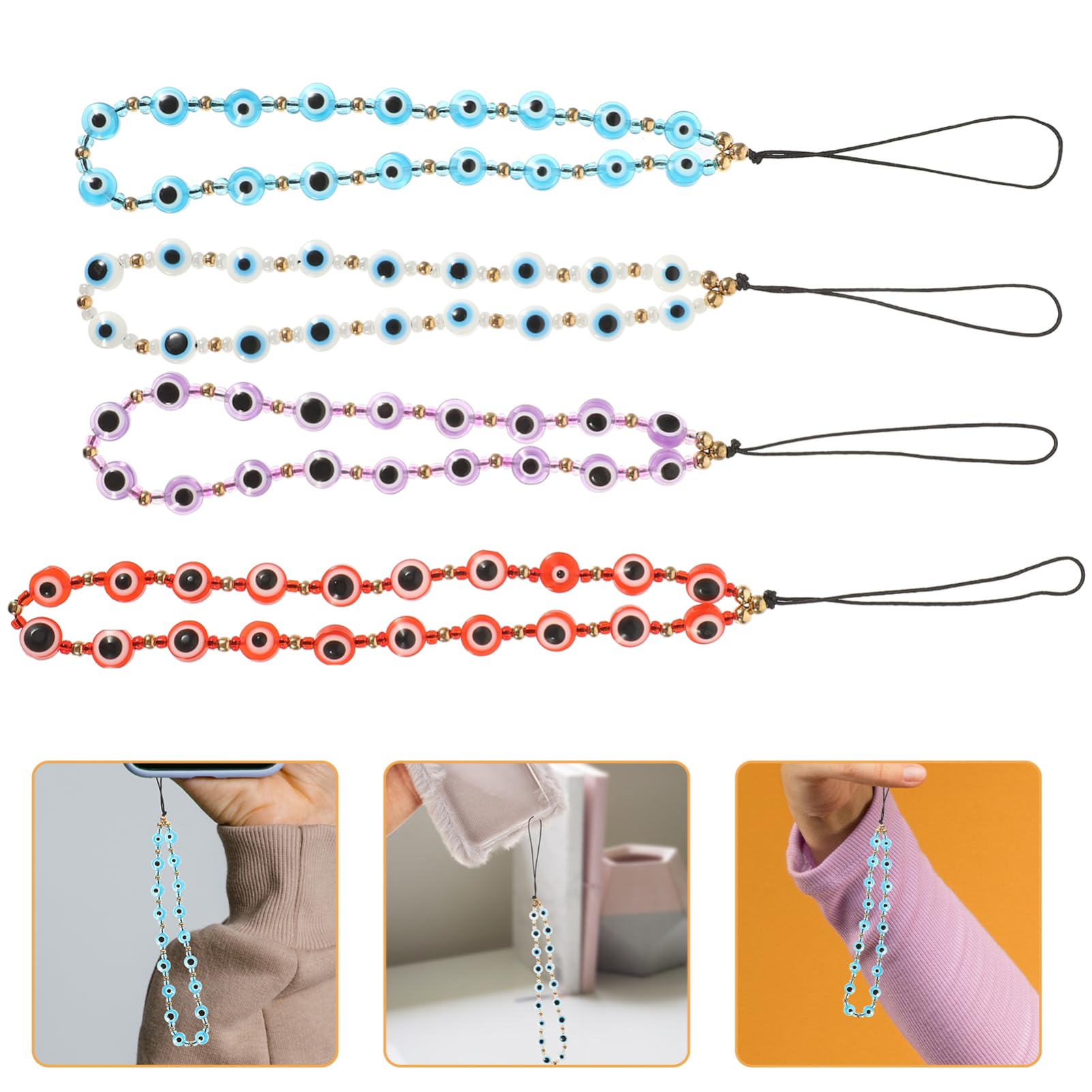 Housoutil Teufelsauge Perlen Handy Lanyard Handykette Camcorder Handy-aufhängeband Griff Gießen Telefonketten Makramee Ring Tablette Schleife Handyanhänger Finger Harz