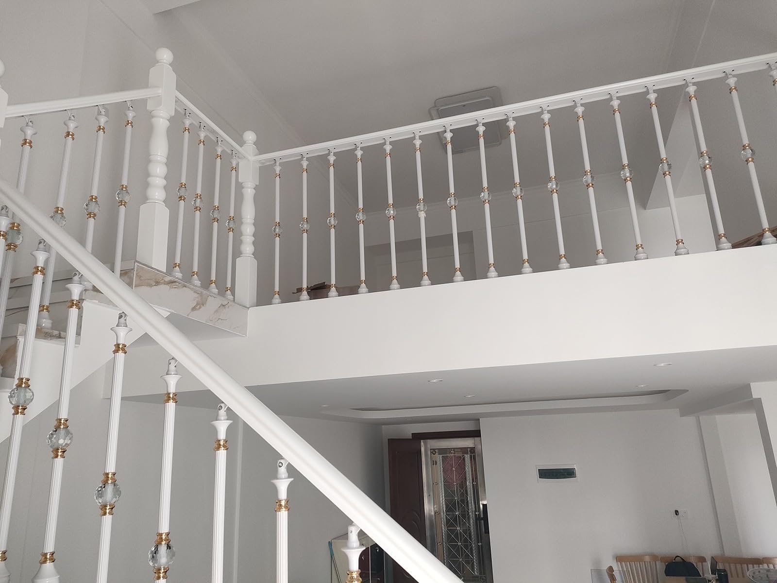 Escalera Barandilla Reemplazo De Balaustres De 95cm Para Escaleras Interiores Y Exteriores, Barandilla Hueca De Aluminio Para Escalones/ Pasamanos Con Decoración De Bolas De Cristal(White,100 Pack)